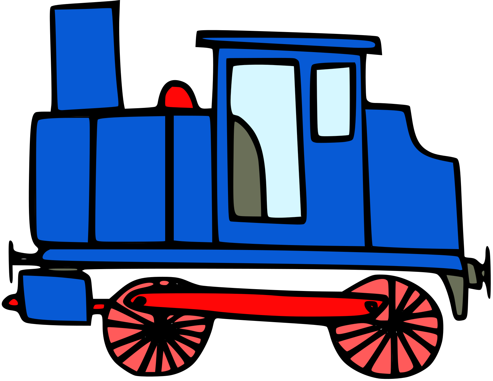 Autorská ilustrace Hravé stroje modrá parní mašinka pro děti